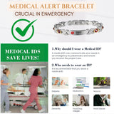 Wollet Stainless Steel Medical Alert ID Bracelets for WoMen, Engraved Diabetic Type 2