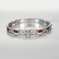 Wollet Personalized Engraved Stainless Steel Medical Alert Bracelet for Women, 8.07in x 0.31in with Red CZ Stone