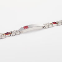 Wollet Personalized Engraved Stainless Steel Medical Alert Bracelet for Women, 8.07in x 0.31in with Red CZ Stone