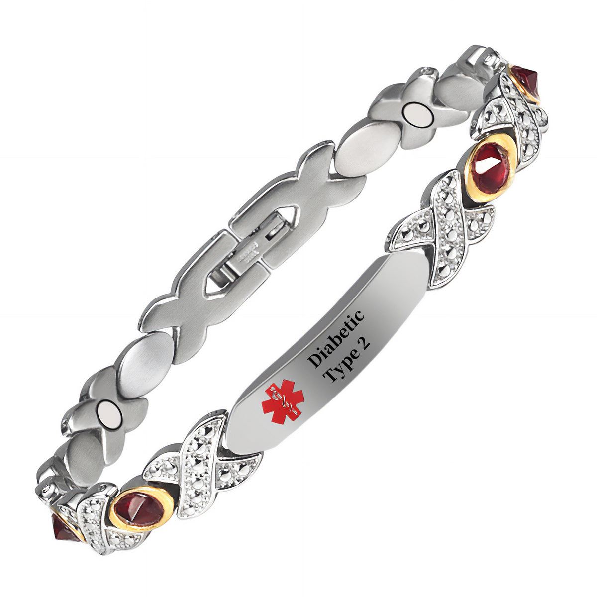 Wollet Stainless Steel Medical Alert ID Bracelets for WoMen, Engraved Diabetic Type 2