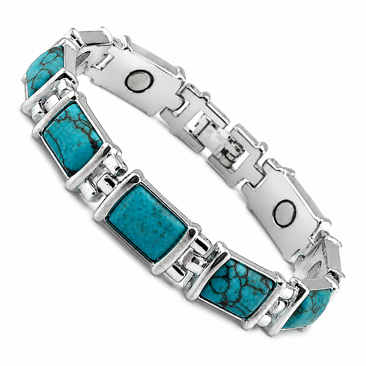 WOLLET Men's Natural Turquoise Stainless Steel Bracelet – Stylish Healing Stone Jewelry for Everyday Wear