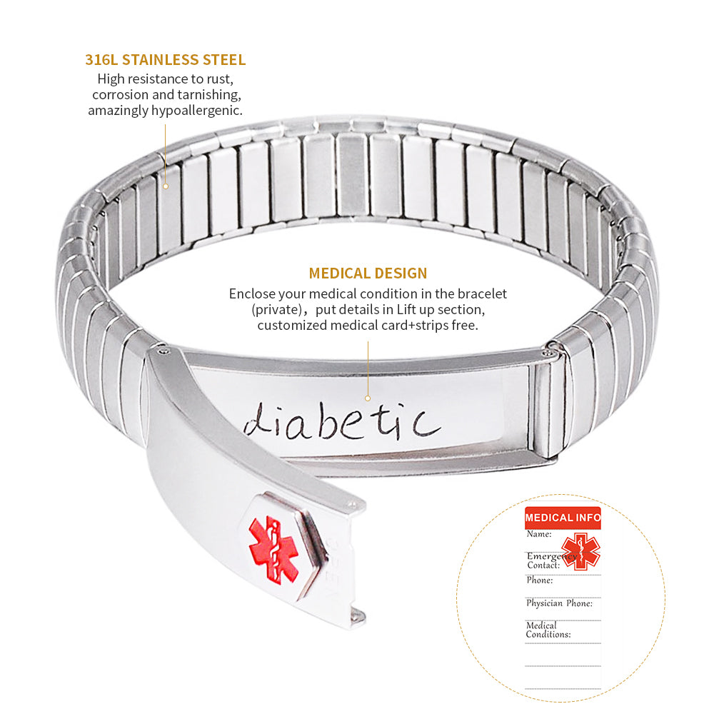 Wollet Stainless steel Stretch Medical Alert Bracelet