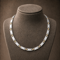 WOLLET Two-Tone Titanium Magnetic Necklace for Men, Silver & Gold Link Chain, Premium Stainless Steel Wellness Jewelry