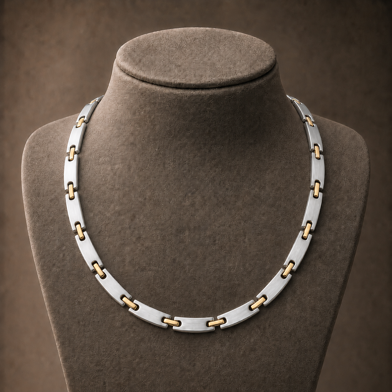 WOLLET Two-Tone Titanium Magnetic Necklace for Men, Silver & Gold Link Chain, Premium Stainless Steel Wellness Jewelry