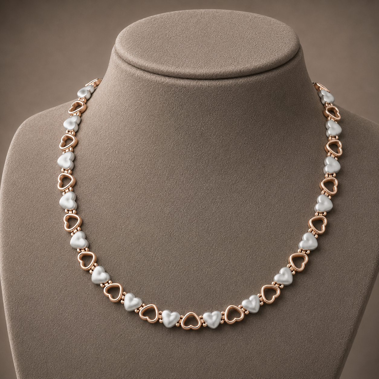 WOLLET Rose Gold & Silver Titanium Magnetic Necklace, Two-Tone Circle Link Chain for Men and Women
