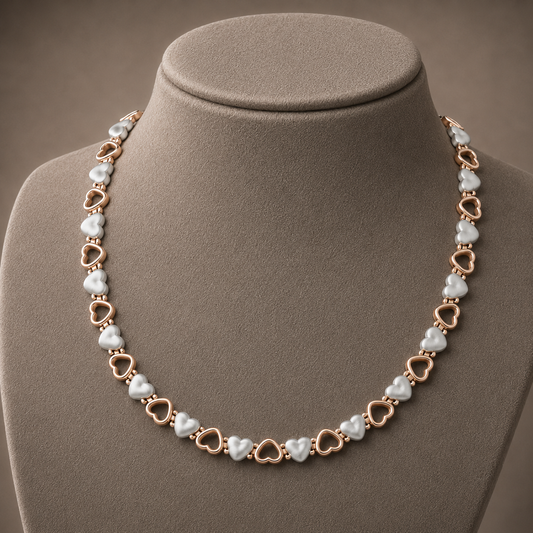 WOLLET Rose Gold & Silver Titanium Magnetic Necklace, Two-Tone Circle Link Chain for Men and Women