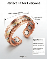 WOLLET Tri-Tone Copper Magnetic Bracelet – Luxury Rose Gold Cuff with Gold & Silver Braided Design