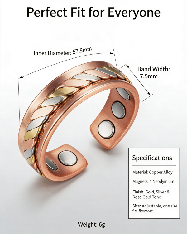 WOLLET Tri-Tone Copper Magnetic Bracelet – Luxury Rose Gold Cuff with Gold & Silver Braided Design