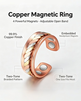 WOLLET Tri-Tone Copper Magnetic Bracelet – Luxury Rose Gold Cuff with Gold & Silver Braided Design