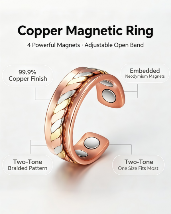 WOLLET Tri-Tone Copper Magnetic Bracelet – Luxury Rose Gold Cuff with Gold & Silver Braided Design