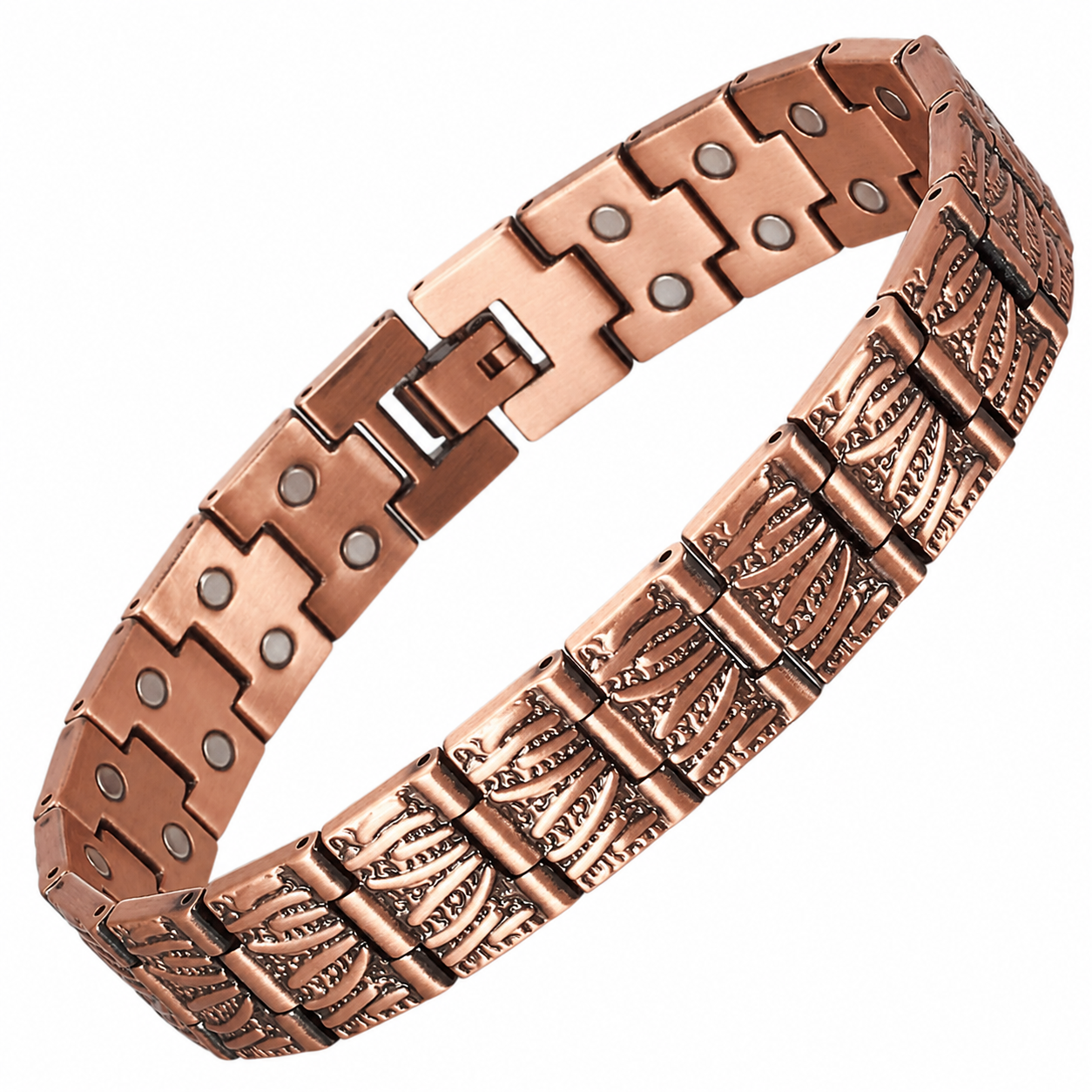 WOLLET Vintage Copper Magnetic Anklet – Elegant Engraved Link Ankle Bracelet with Premium Metal Finish