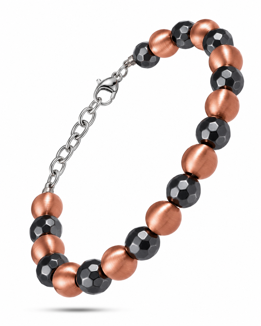 WOLLET Magnetic Hematite & Copper Beaded Bracelet (Adjustable Single Row)