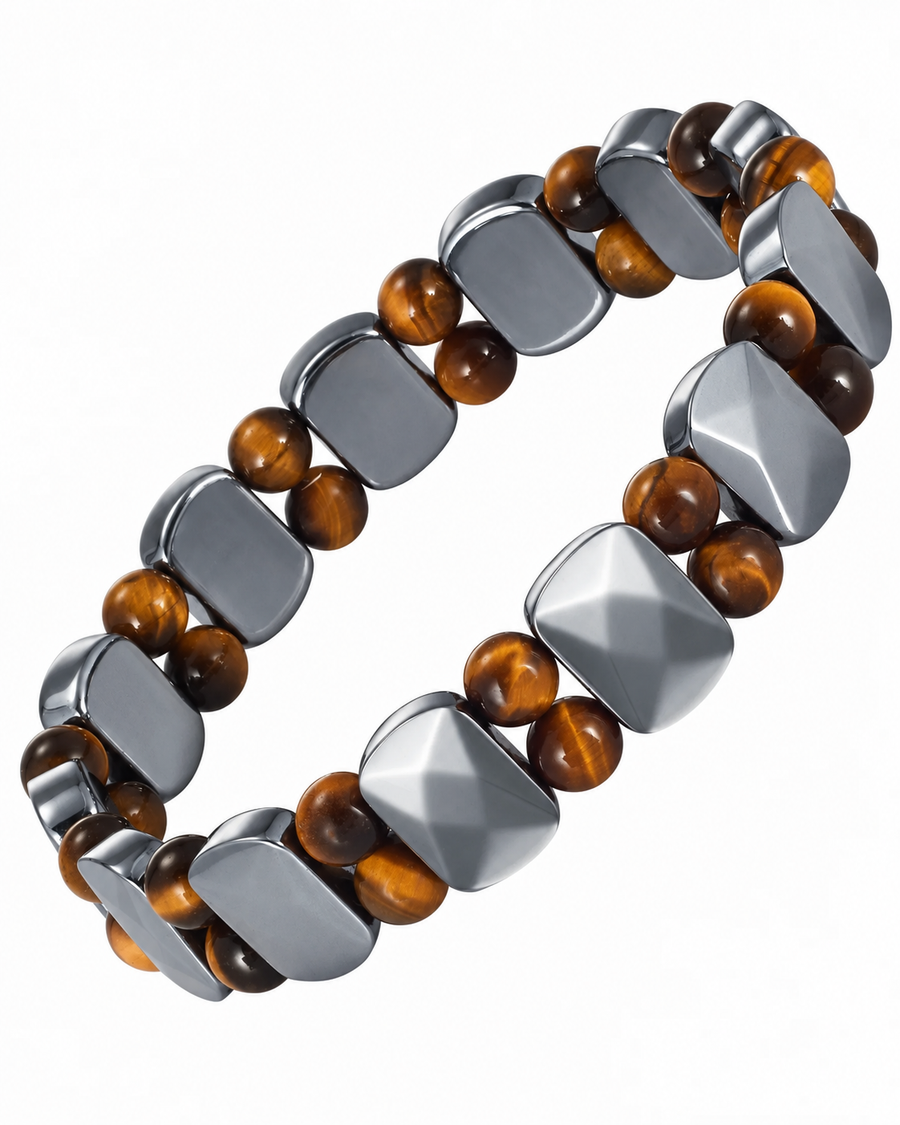 WOLLET Magnetic Hematite & Tiger’s Eye Beaded Bracelet