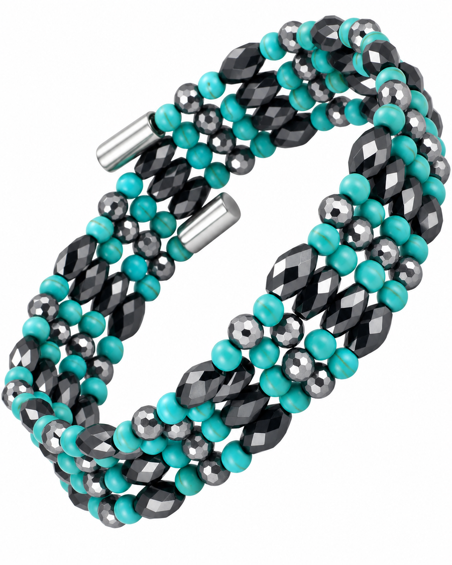 WOLLET Magnetic Hematite & Turquoise Beaded Bracelet