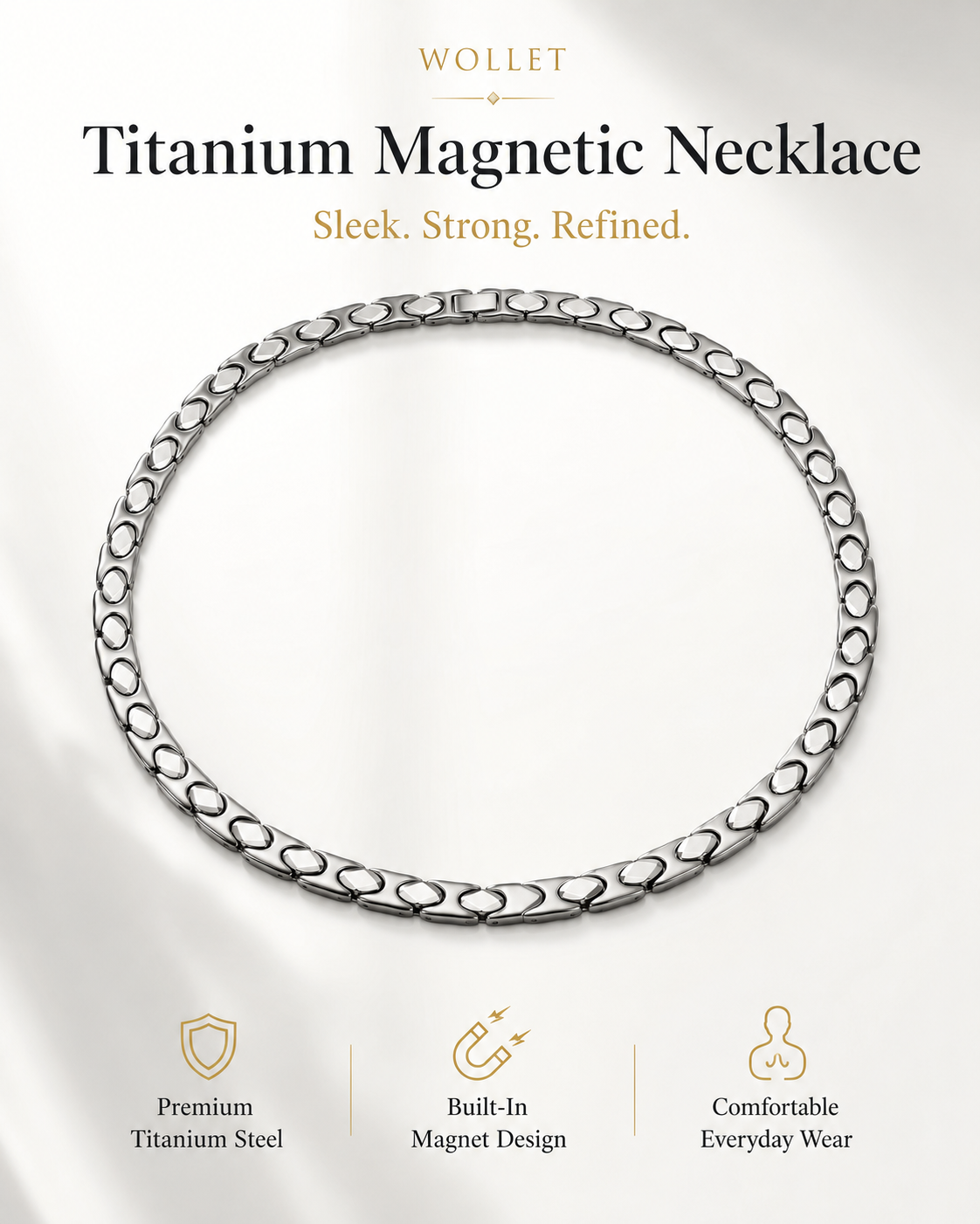 Wollet Magnetic Dog Collar, Premium Stainless Steel Pet Necklace