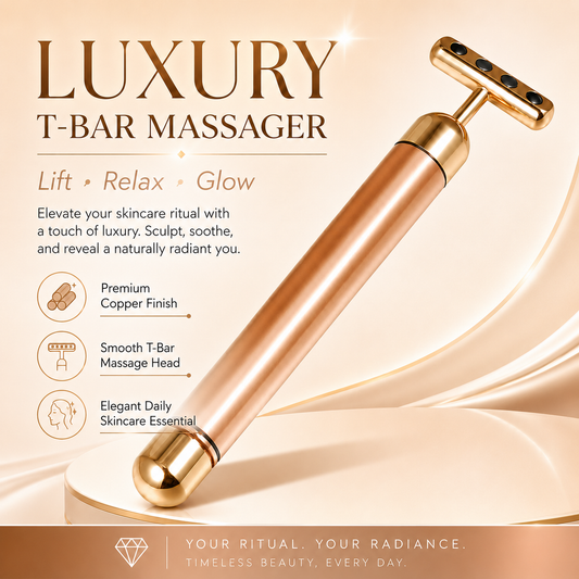 Luxury T-Bar Facial Massager – Premium Copper Finish Skin Sculpting Beauty Tool for Face Lift & Relaxation