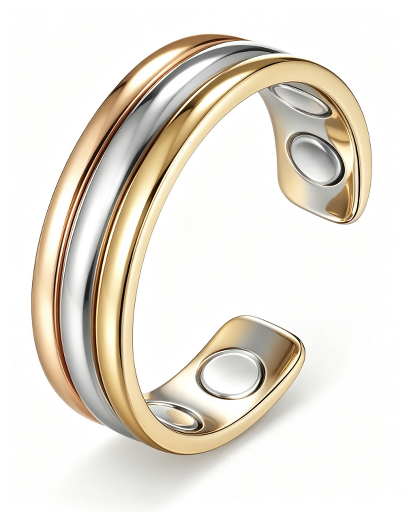 WOLLET Tri-Color Magnetic Bracelet – Luxury Open Cuff Jewelry with Gold, Silver &amp; Rose Gold Design