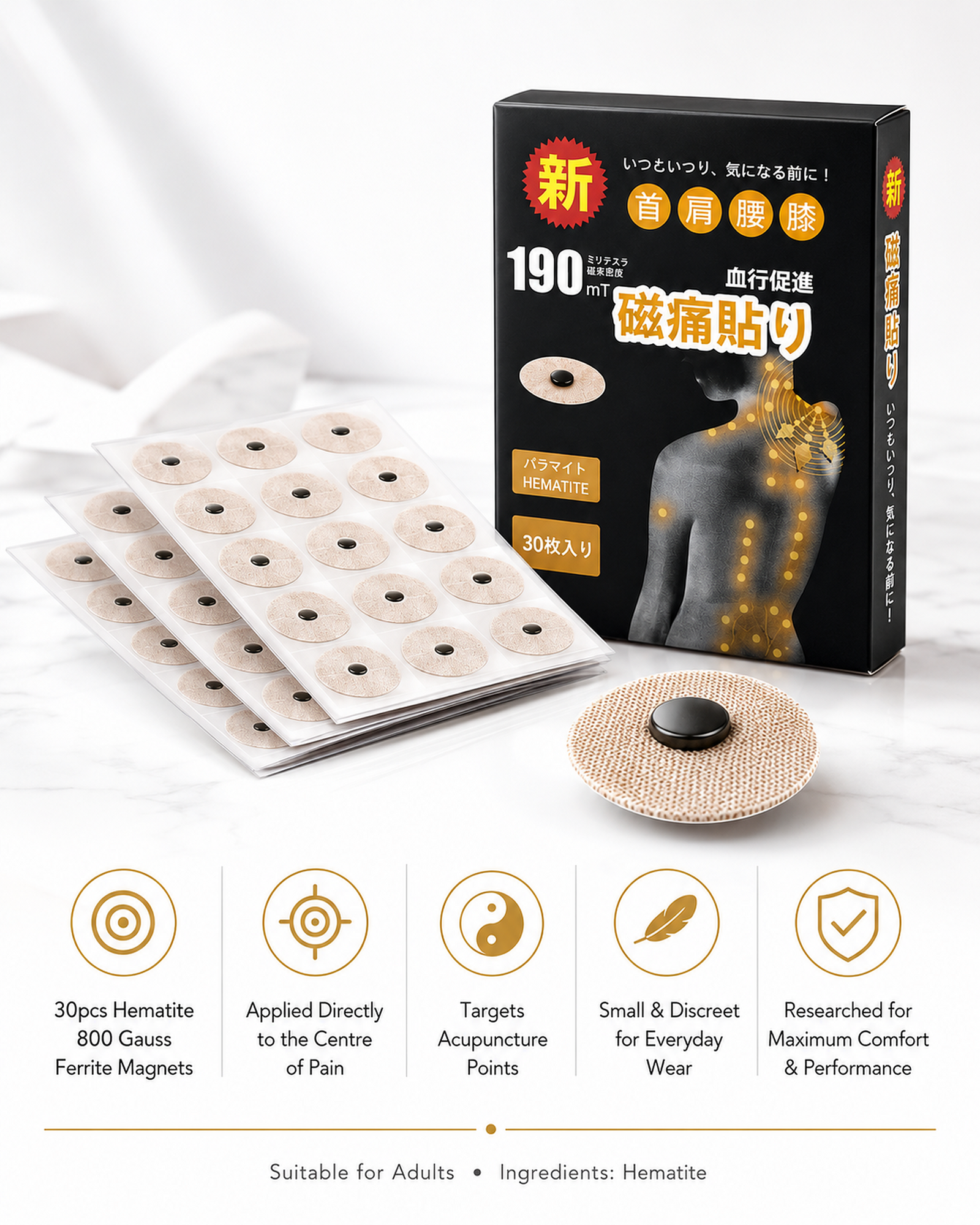WOLLET Magnetic Acupressure Patches – 800 Gauss Hematite Magnets Kit
