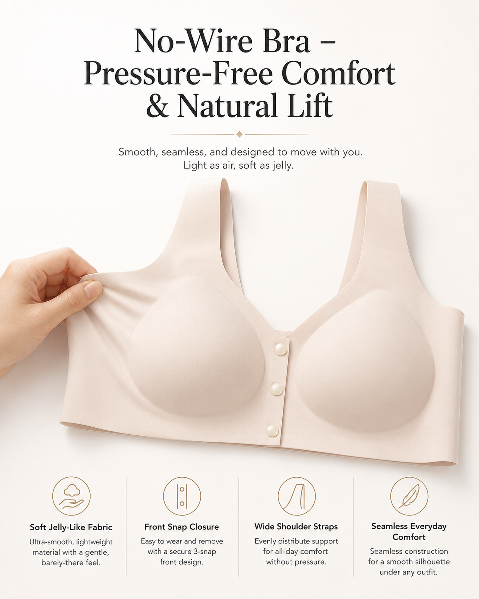 WOLLET Magnetic Sleep Bra for Women, 3000 Gauss NdFeB Magnets, Wireless Seamless Comfort Bra with Front Closure, Wide Straps and Gentle Everyday Support