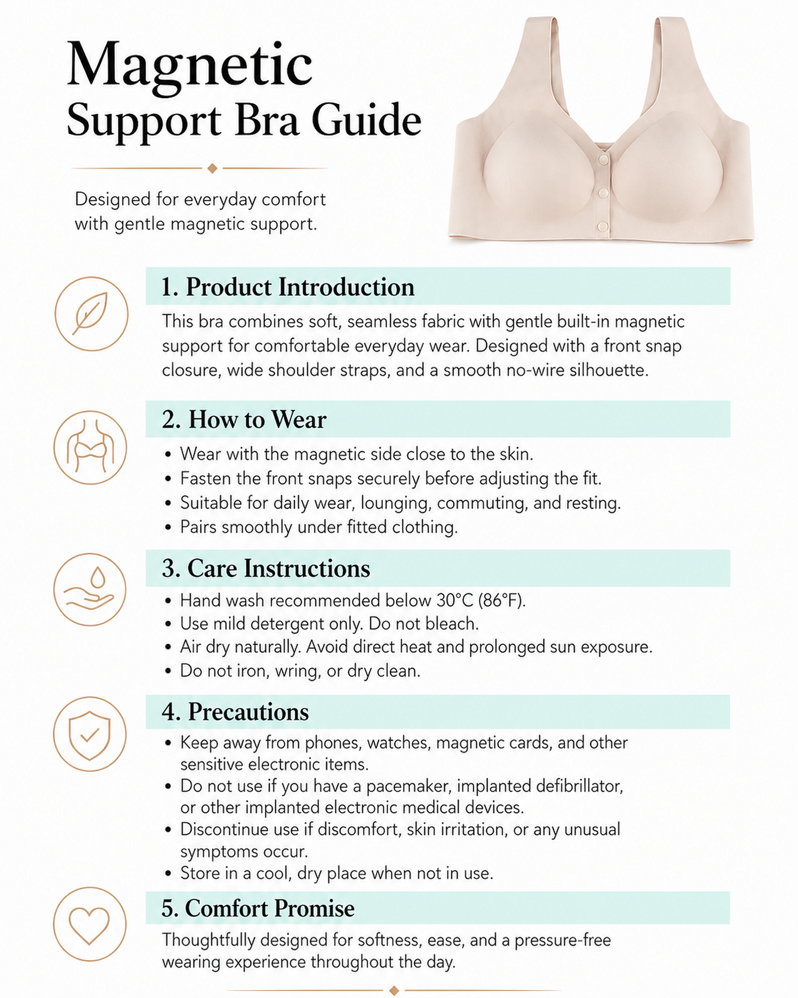 WOLLET Magnetic Sleep Bra for Women, 3000 Gauss NdFeB Magnets, Wireless Seamless Comfort Bra with Front Closure, Wide Straps and Gentle Everyday Support