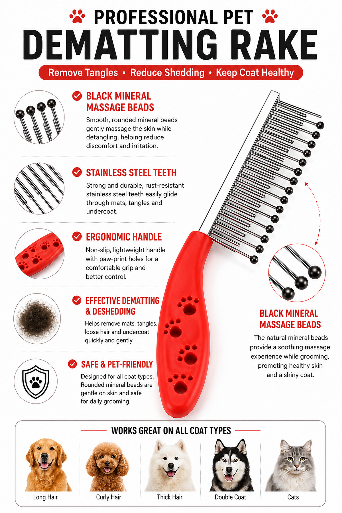 Black Mineral Massage Comb for Dogs & Cats