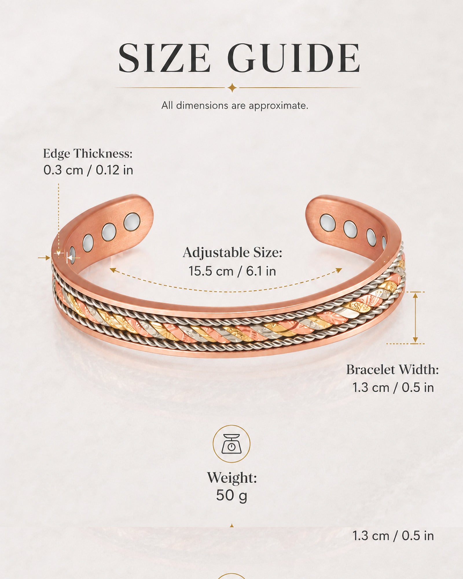 WOLLET Vintage Copper Magnetic Bracelet for Men – Handmade Style Adjustable Cuff Bracelet with Premium Craftsmanship