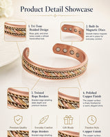 WOLLET Vintage Copper Magnetic Bracelet for Men – Handmade Style Adjustable Cuff Bracelet with Premium Craftsmanship