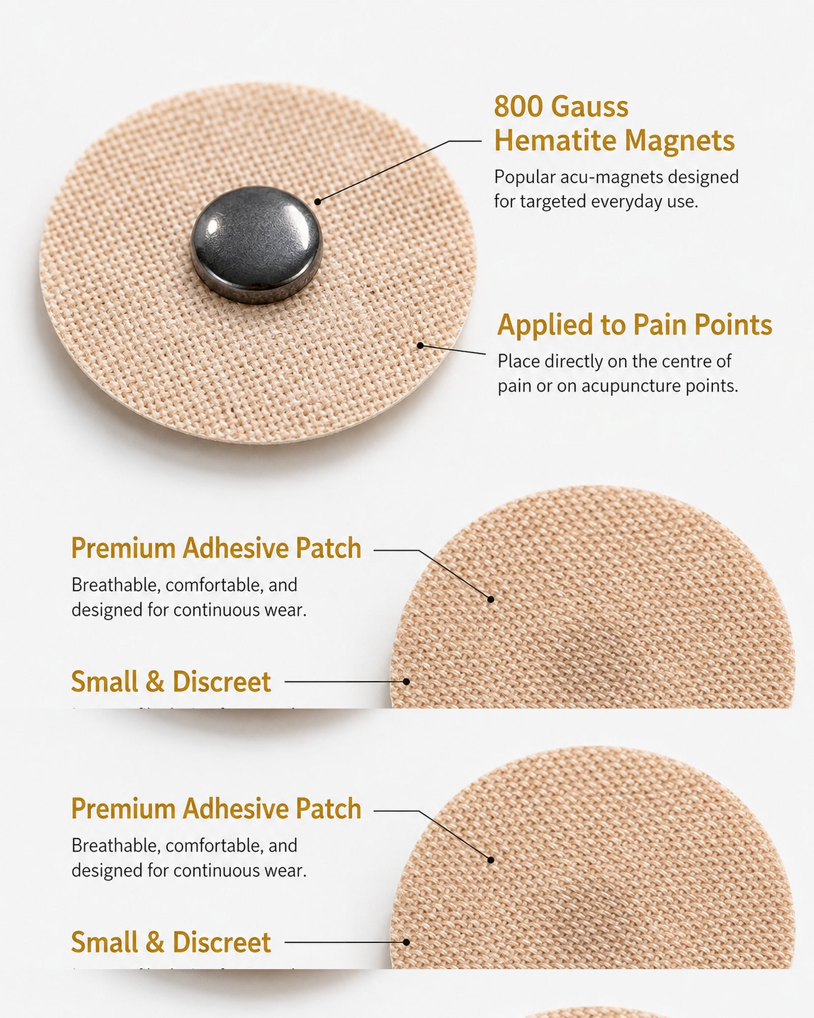 WOLLET Magnetic Acupressure Patches – 800 Gauss Hematite Magnets Kit