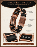 Wollet magnetic copper cross bracelet design and fit details