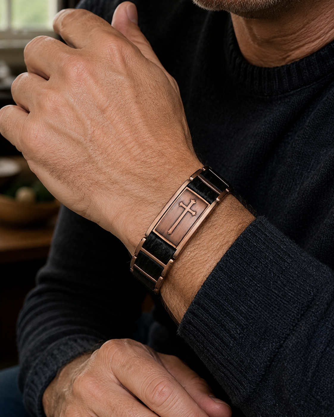 Wollet rose gold magnetic cross bracelet lifestyle wrist photo